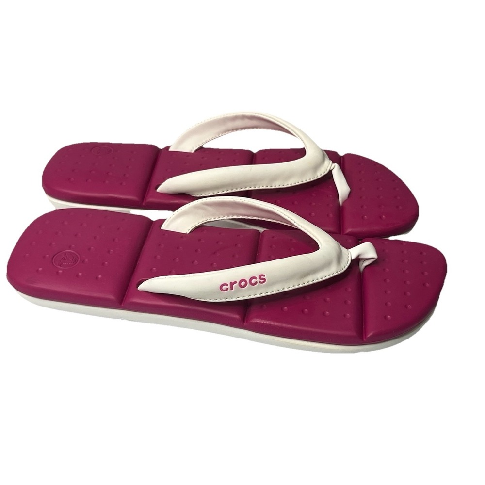 Crocs Captiva Flip Flops Pink and White Square Toe‎ Sandals Shoes Womens Size 8